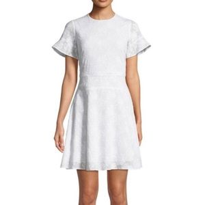 MICHAEL Michael Kors White Embroidered Eyelet Floral Appliqué Mini Dress. Size M